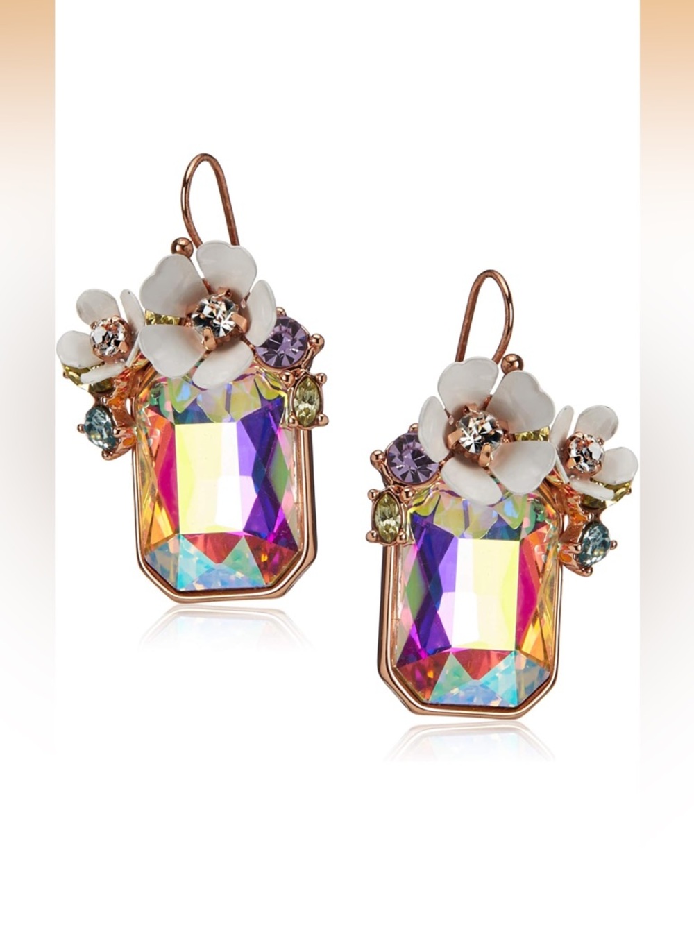 Betsey Johnson Flower Cluster Stone Drop Earrings NWT